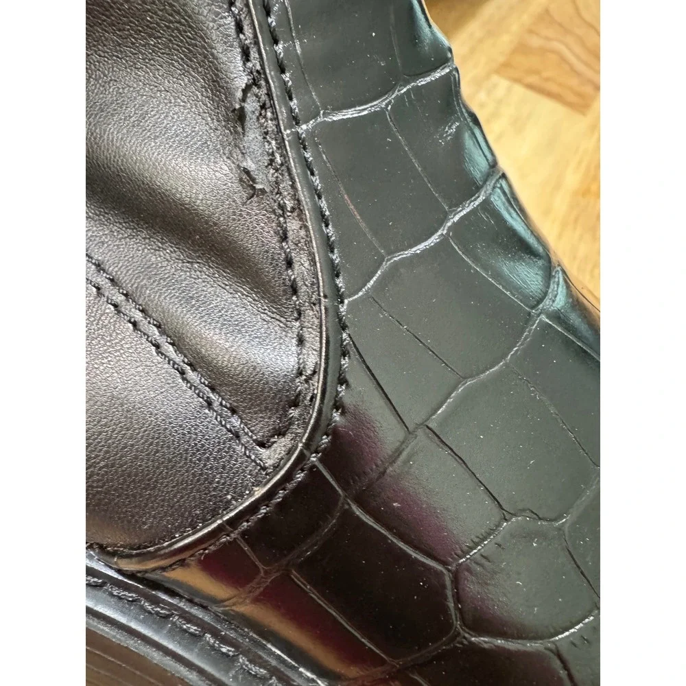 Franco Sarto Keaton Black Croc Embossed Knee High Moto Riding Boots Size 7